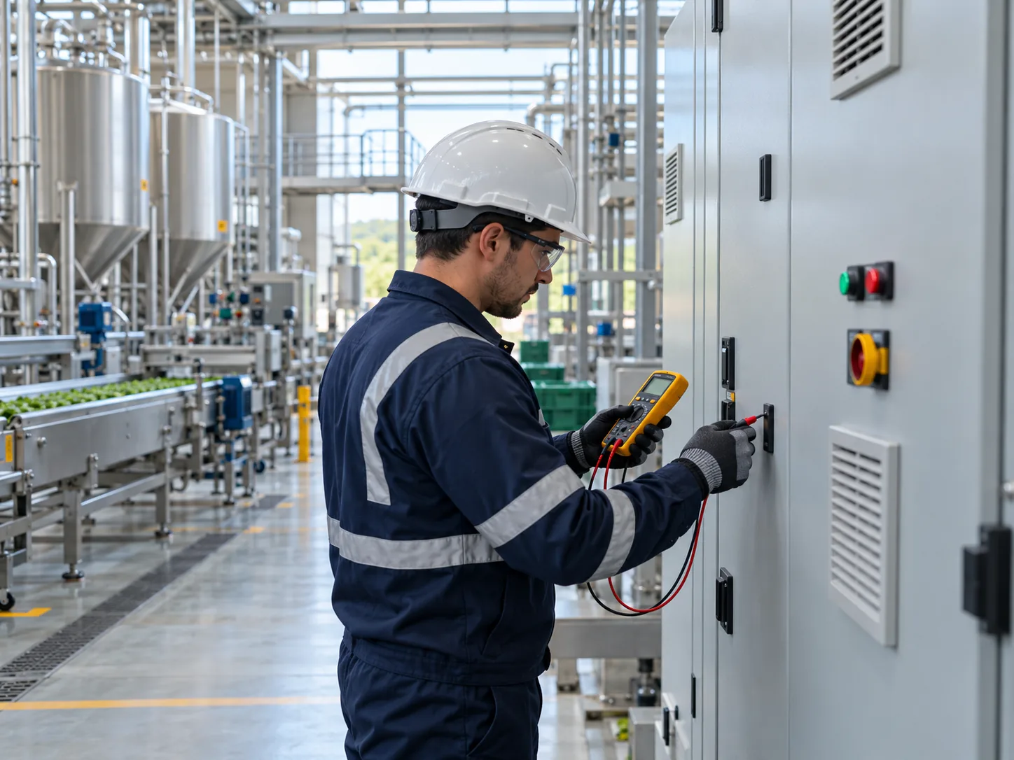 Imagen ilustrativa de un técnico inspeccionando un tablero eléctrico